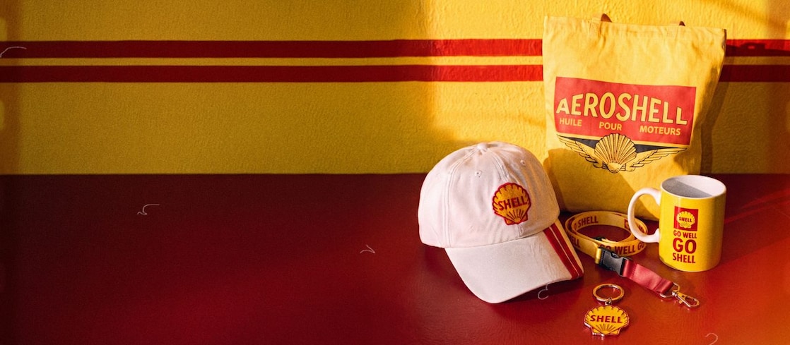 Merchandising da coleção Shell Heritage.